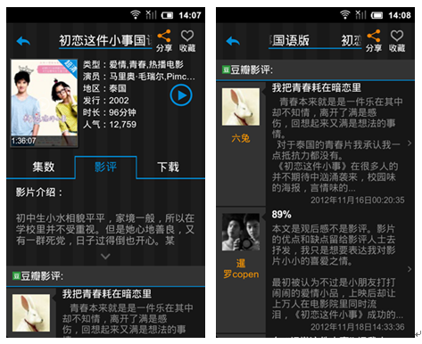 PPTV網(wǎng)站Android客戶端升級 首推豆瓣影評查看功能